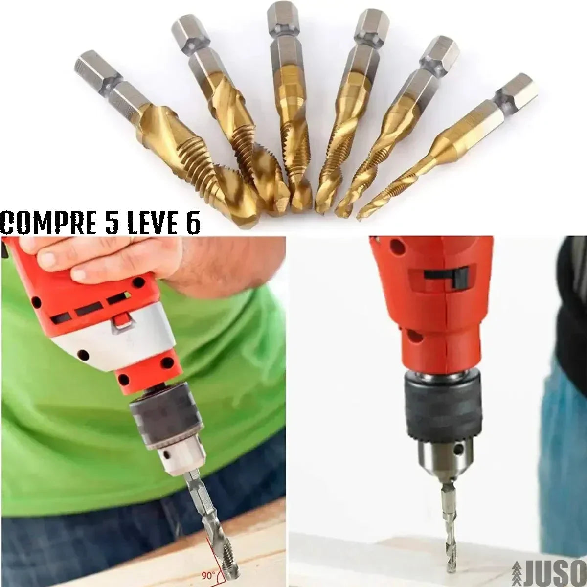 Kit Brocas Rosca 3 em 1™ - Perfura, Chanfra e dá Acabamento [COMPRE 5 LEVE 6]