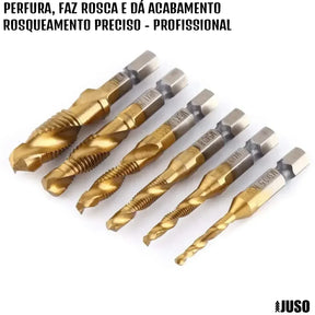 Kit Brocas Rosca 3 em 1™ - Perfura, Chanfra e dá Acabamento [COMPRE 5 LEVE 6]