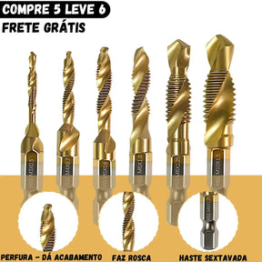 Kit Brocas Rosca 3 em 1™ - Perfura, Chanfra e dá Acabamento [COMPRE 5 LEVE 6]